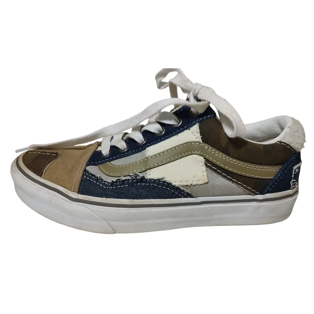 Vans‎ Old Skool Sneakers Patchwork Camo Fuzzy Olive Denim Shoes Womens Size 7.5